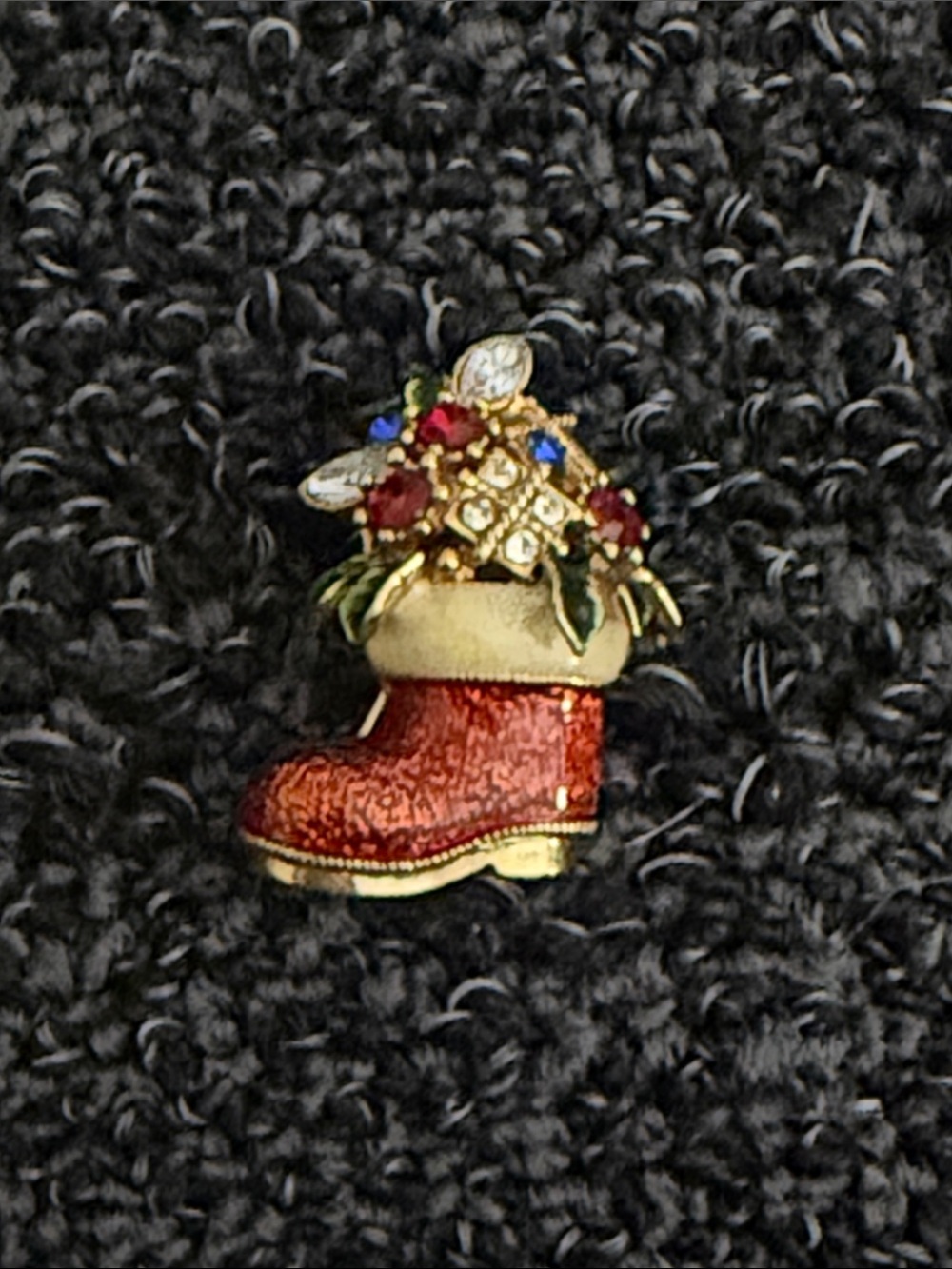 Fashion Jewelry Red Enamel Holiday Boot Brooch with Gold Accents